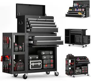 8-Drawer Rolling Tool Chest,3-in-1 Tool Box on Wheels with Lockable Steel Cabinet, Detachable Top Toolbox & Bottom Storage Cart with Additional Cabinet for Repair Room,Warehouse, Black New 8-Drawer Rolling Tool Chest,3-in-1 Tool Box on Wheels with Lockable Steel Cabinet, Detachable Top Toolbox & Bottom Storage Cart with Additional Cabinet for Repair Room,Warehouse, Black New