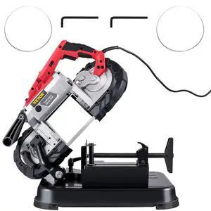 Portable Band Saw, 110V Removable Alloy Steel Base 5 Inch Cutting Capacity Hand held Variable Speed Portable Bandsaw, 10Amp Motor Deep Cut Band saw for Metal Wood Portable Band Saw, 110V Removable Alloy Steel Base 5 Inch Cutting Capacity Hand held Variable Speed Portable Bandsaw, 10Amp Motor Deep Cut Band saw for Metal Wood