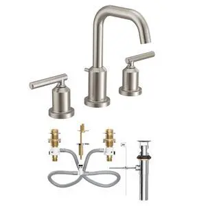 Gibson Two-Handle High Arc Widespread Modern Bathroom Sink Faucet for 3-Hole Setups with Valve Included, Brushed Nickel, TV6142BN Gibson Two-Handle High Arc Widespread Modern Bathroom Sink Faucet for 3-Hole Setups with Valve Included, Brushed Nickel, TV6142BN