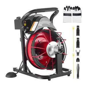 Drain Cleaner Machine 50 FT x 5/16 Inch, Auto Feed Sewer Snake Auger with 4 Cutters & Air-Activated Foot Switch for 2" to 4" Pipes Drain Cleaner Machine 50 FT x 5/16 Inch, Auto Feed Sewer Snake Auger with 4 Cutters & Air-Activated Foot Switch for 2" to 4" Pipes