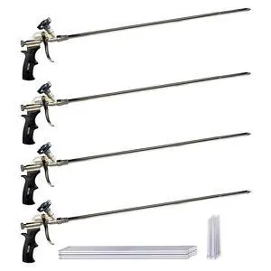 Spray Foam Gun 2' Long Nozzle, High Precision, Adjustable Flow Control, Contractor-Grade Pro Applicator for Insulating Foam Sealant, Pack of 4 Spray Foam Gun 2' Long Nozzle, High Precision, Adjustable Flow Control, Contractor-Grade Pro Applicator for Insulating Foam Sealant, Pack of 4