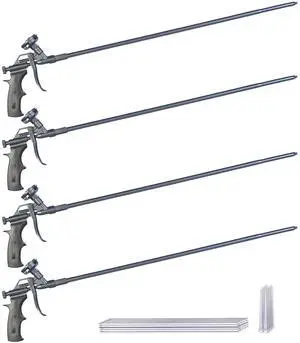 Spray Foam Gun 2' Long Nozzle, High Precision, Adjustable Flow Control, Contractor-Grade Pro Applicator for Insulating Foam Sealant, Full PTFE Coated, Pack of 4 Spray Foam Gun 2' Long Nozzle, High Precision, Adjustable Flow Control, Contractor-Grade Pro Applicator for Insulating Foam Sealant, Full PTFE Coated, Pack of 4