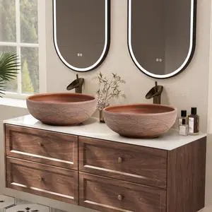 Bathroom Vessel Sink, 15.07" Round Bowl Sink Retro Ceramic Washbasin Above Counter for Bathroom,Without Pop-up Drain, Pack of 2 Bathroom Vessel Sink, 15.07" Round Bowl Sink Retro Ceramic Washbasin Above Counter for Bathroom,Without Pop-up Drain, Pack of 2
