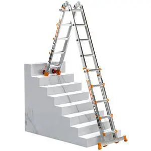 17 FT Multi-Position Telescoping Ladder with Wheels, Orange | 5-in-1 modes, aluminum alloy frame, locking hinges, stabilizer bar, anti-slip feet for gutters, walls and outdoor DIY 17 FT Multi-Position Telescoping Ladder with Wheels, Orange | 5-in-1 modes, aluminum alloy frame, locking hinges, stabilizer bar, anti-slip feet for gutters, walls and outdoor DIY