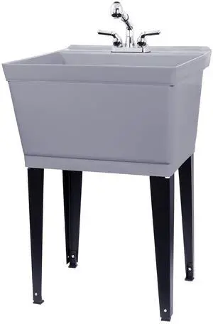 Grey Utility Sink Laundry Tub With Pull Out Chrome Faucet, Sprayer Spout, Heavy Duty Slop Sinks For Washing Room, Basement, Garage or Shop, Large Free Standing Wash Station Tubs and Drainage Grey Utility Sink Laundry Tub With Pull Out Chrome Faucet, Sprayer Spout, Heavy Duty Slop Sinks For Washing Room, Basement, Garage or Shop, Large Free Standing Wash Station Tubs and Drainage