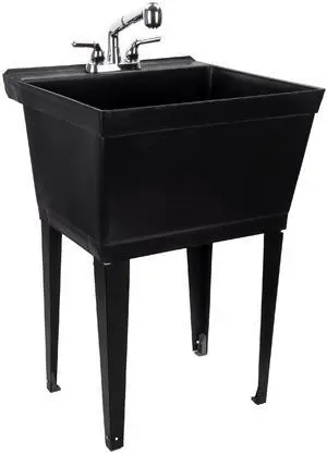 Black Utility Sink Laundry Tub With Pull Out Chrome Faucet, Sprayer Spout, Heavy Duty Slop Sinks For Washing Room, Basement, Garage or Shop, Large Free Standing Wash Station Tubs and Drainage Black Utility Sink Laundry Tub With Pull Out Chrome Faucet, Sprayer Spout, Heavy Duty Slop Sinks For Washing Room, Basement, Garage or Shop, Large Free Standing Wash Station Tubs and Drainage