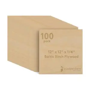 Baltic Birch Plywood, 6 mm 1/4 x 12 x 12 Inch Craft Wood, Box of 100 B/BB Grade Baltic Birch Sheets, Perfect for Laser, CNC Cutting and Wood Burning, by Baltic Birch Plywood, 6 mm 1/4 x 12 x 12 Inch Craft Wood, Box of 100 B/BB Grade Baltic Birch Sheets, Perfect for Laser, CNC Cutting and Wood Burning, by