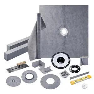 Shower Curb Kit with Complete Shower Kit- Tray, Curb, Membrane, Seals, ABS Bonding Flange, Corners, Trowel & Level, 72" x 72" Tray, Center Outlet Position Shower Curb Kit with Complete Shower Kit- Tray, Curb, Membrane, Seals, ABS Bonding Flange, Corners, Trowel & Level, 72" x 72" Tray, Center Outlet Position