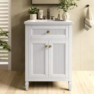 24 Inch Bathroom Vanity with Sink, Solid Wood Bathroom Sink Cabinet with Nano Clean Integrated Sink, Soft Closing 2 Doors & Adjustable Shelf, Easy Assembly, Geat for Small Spaces, White 24 Inch Bathroom Vanity with Sink, Solid Wood Bathroom Sink Cabinet with Nano Clean Integrated Sink, Soft Closing 2 Doors & Adjustable Shelf, Easy Assembly, Geat for Small Spaces, White