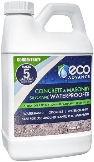 Concrete/Masonry Siloxane Waterproofer Concentrate Makes 5 Gallons, Commercial Grade Waterproofing protectant for Concrete, Brick, Stucco, Stone - Non-Toxic Plant, Pet, People Safe Concrete/Masonry Siloxane Waterproofer Concentrate Makes 5 Gallons, Commercial Grade Waterproofing protectant for Concrete, Brick, Stucco, Stone - Non-Toxic Plant, Pet, People Safe