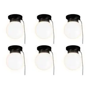 6" Utility LED Glass Flush Mount with Pull Chain - Globe Light Fixture - 500 Lumens 3000K Light Fixture for Closet, Pantry, Shed, Laundry Room - ETL-Certified (Matte Black, 6-Pack) 6" Utility LED Glass Flush Mount with Pull Chain - Globe Light Fixture - 500 Lumens 3000K Light Fixture for Closet, Pantry, Shed, Laundry Room - ETL-Certified (Matte Black, 6-Pack)
