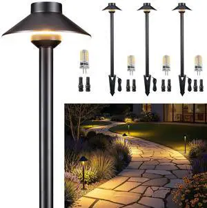 Outdoor Brass Pathway Lights, 2700K/3000K/4000K Adjustable Low Voltage Landscape Path Lighting Wired, 12v Walkway Light LED Waterproof, Black for Outside Garden Yard with G4 Bulb (4 Pack) Outdoor Brass Pathway Lights, 2700K/3000K/4000K Adjustable Low Voltage Landscape Path Lighting Wired, 12v Walkway Light LED Waterproof, Black for Outside Garden Yard with G4 Bulb (4 Pack)