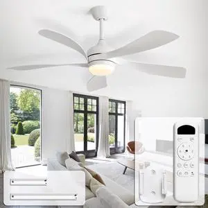 52 inch White Ceiling Fans with Lights, Remote Control, Low Profile, Modern, Outdoor Ceiling Fan with with 5 Blades, Quiet Reversible DC Motor for Living Room, Bedroom, Patios 52 inch White Ceiling Fans with Lights, Remote Control, Low Profile, Modern, Outdoor Ceiling Fan with with 5 Blades, Quiet Reversible DC Motor for Living Room, Bedroom, Patios