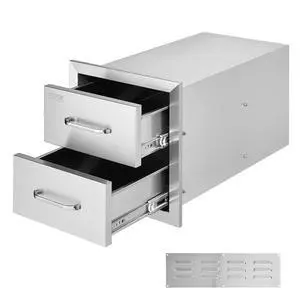 Outdoor Kitchen Cabinets 14W x 14.3H x 23D Inch, BBQ Island Drawers Stainless Steel, Flush Mount Double with Handle, BBQ Island for Outdoor Kitchens or Grill Station Outdoor Kitchen Cabinets 14W x 14.3H x 23D Inch, BBQ Island Drawers Stainless Steel, Flush Mount Double with Handle, BBQ Island for Outdoor Kitchens or Grill Station