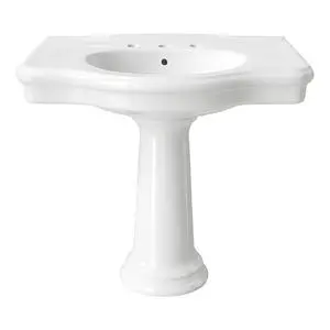 Darbyshire 34"W x 22.5" D x 32" H Large Bathroom Pedestal Sink. Vitreous China with Overflow, 8 in. Widespread Faucet Holes Darbyshire 34"W x 22.5" D x 32" H Large Bathroom Pedestal Sink. Vitreous China with Overflow, 8 in. Widespread Faucet Holes