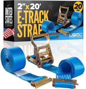 E Track Straps 2" x 20' (20-Pack), 4,400 LBS Break Strength, Blue Heavy Duty E Track Ratchet Straps with 4' Fixed End and Spring E-Fittings, Logistic Tiedowns for Box Trucks, Vans E Track Straps 2" x 20' (20-Pack), 4,400 LBS Break Strength, Blue Heavy Duty E Track Ratchet Straps with 4' Fixed End and Spring E-Fittings, Logistic Tiedowns for Box Trucks, Vans