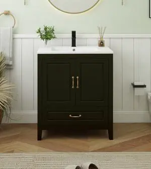 30 Bathroom Vanity with Sink, Painted Surface Freestanding Vanity Cabinet with 2 Soft-Close Doors, 1 Drawers,Matte Black Faucet Drain, Modern Bathroom Furniture 30 Bathroom Vanity with Sink, Painted Surface Freestanding Vanity Cabinet with 2 Soft-Close Doors, 1 Drawers,Matte Black Faucet Drain, Modern Bathroom Furniture