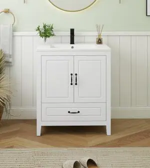30 Bathroom Vanity with Sink, Painted Surface Freestanding Vanity Cabinet with 2 Soft-Close Doors, 1 Drawers,Matte Black Faucet Drain, Modern Bathroom Furniture 30 Bathroom Vanity with Sink, Painted Surface Freestanding Vanity Cabinet with 2 Soft-Close Doors, 1 Drawers,Matte Black Faucet Drain, Modern Bathroom Furniture