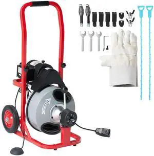 50 FT x 1/2 inch Electric Drain Cleaner Machine with Auto-Feed & 10 Cutters, Sewer Snake Auger for 14 Inch Pipes, Foot Switch & Wheels, Ideal for Home & Commercial Use, Gray/Red 50 FT x 1/2 inch Electric Drain Cleaner Machine with Auto-Feed & 10 Cutters, Sewer Snake Auger for 14 Inch Pipes, Foot Switch & Wheels, Ideal for Home & Commercial Use, Gray/Red