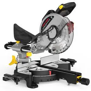 10-inch Sliding Compound Miter Saw, 5000RPM, 15 Amp, Single Bevel 0-45° with Extension Table, 36T Blade, Power Saw for Metal, Plastic, Wood, Laminates 10-inch Sliding Compound Miter Saw, 5000RPM, 15 Amp, Single Bevel 0-45° with Extension Table, 36T Blade, Power Saw for Metal, Plastic, Wood, Laminates