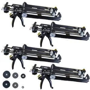 Dual Cartridge Epoxy Gun for 400mL, 450mL, 600 mL, 650 mL (1:1 and 2:1) Dual Component Cartridges 25:1 Thrust Ratio, Professional 2 Part Epoxy Gun, Pack of 4 Dual Cartridge Epoxy Gun for 400mL, 450mL, 600 mL, 650 mL (1:1 and 2:1) Dual Component Cartridges 25:1 Thrust Ratio, Professional 2 Part Epoxy Gun, Pack of 4