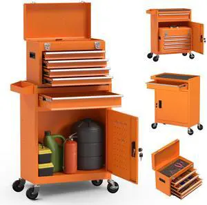 5-Drawer High Capacity Rolling Tool Chest, Removable Cabinet Storage Tool Box with Wheels and Drawers, Detachable Toolbox with Lock for Mechanics Garage Workshop and Tool Room (Orange) 5-Drawer High Capacity Rolling Tool Chest, Removable Cabinet Storage Tool Box with Wheels and Drawers, Detachable Toolbox with Lock for Mechanics Garage Workshop and Tool Room (Orange)