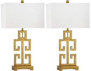 Lighting Collection Greek Key Table Lamp Set of 2 Antique Gold Metal Base with White Fabric Shade, LED Bulbs Included, 29-Inch Bedroom Living Room Desk Lamps (LIT4305A-SET2) Lighting Collection Greek Key Table Lamp Set of 2 Antique Gold Metal Base with White Fabric Shade, LED Bulbs Included, 29-Inch Bedroom Living Room Desk Lamps (LIT4305A-SET2)
