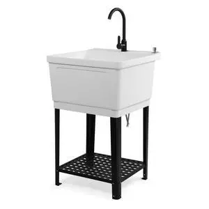 21-Gallon Utility Sink Laundry Tub for Washing Room, 23.6"×23.6"×36.2" Freestanding Utility Sink with Stainless Steel Faucet, White 21-Gallon Utility Sink Laundry Tub for Washing Room, 23.6"×23.6"×36.2" Freestanding Utility Sink with Stainless Steel Faucet, White