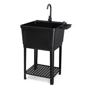 21-Gallon Utility Sink Laundry Tub for Washing Room, 23.6"×23.6"×36.2" Freestanding Utility Sink with Stainless Steel Faucet, Black 21-Gallon Utility Sink Laundry Tub for Washing Room, 23.6"×23.6"×36.2" Freestanding Utility Sink with Stainless Steel Faucet, Black