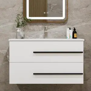 36 Inch Floating Vanity with Sink, Modern Floating Bathroom Vanity with Sink,Wall Mounted Bathroom Cabinet with Black Handles & 2 Soft-Close Drawers for Small Space (White, 36") 36 Inch Floating Vanity with Sink, Modern Floating Bathroom Vanity with Sink,Wall Mounted Bathroom Cabinet with Black Handles & 2 Soft-Close Drawers for Small Space (White, 36")