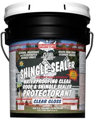 Shingle Sealer - 7 Year - High Solids - Clear Sealer Protectorant 5 Gallon | Waterproofing - 100% Acrylic - Shingle Roof Rejuvenation Treatment - Extend Preserve & Protect - Keeps Roofs Cleaner Longer Shingle Sealer - 7 Year - High Solids - Clear Sealer Protectorant 5 Gallon | Waterproofing - 100% Acrylic - Shingle Roof Rejuvenation Treatment - Extend Preserve & Protect - Keeps Roofs Cleaner Longer