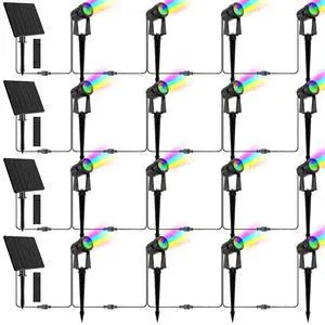 Solar Color Changing RGB Spotlights with Remote, Separate Monocrystalline Panels & USB-C Powered, Auto On Off, Outdoor IP65 Waterproof for Patio Yard Path (16 Pack) Solar Color Changing RGB Spotlights with Remote, Separate Monocrystalline Panels & USB-C Powered, Auto On Off, Outdoor IP65 Waterproof for Patio Yard Path (16 Pack)