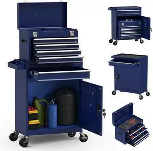 5-Drawer High Capacity Rolling Tool Box, Removable Cabinet Storage Tool Chest with Wheels and Drawers, Detachable Toolbox with Lock for Mechanics Garage Workshop and Tool Room (Blue) 5-Drawer High Capacity Rolling Tool Box, Removable Cabinet Storage Tool Chest with Wheels and Drawers, Detachable Toolbox with Lock for Mechanics Garage Workshop and Tool Room (Blue)
