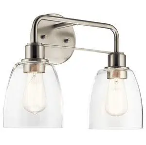 Meller 15.25" 2-Light Bathroom Vanity Light Fixture with Clear Glass in Brushed Nickel, Industrial Modern Wall Mount Over Mirror for Makeup Lighting (15.25" x 7" x 11.25"), 55101NI Meller 15.25" 2-Light Bathroom Vanity Light Fixture with Clear Glass in Brushed Nickel, Industrial Modern Wall Mount Over Mirror for Makeup Lighting (15.25" x 7" x 11.25"), 55101NI