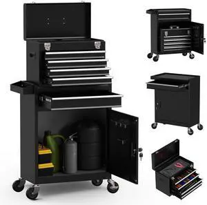 5-Drawer High Capacity Rolling Tool Box, Removable Cabinet Storage Tool Chest with Wheels and Drawers, Detachable Toolbox with Lock for Mechanics Garage Workshop and Tool Room (Black) 5-Drawer High Capacity Rolling Tool Box, Removable Cabinet Storage Tool Chest with Wheels and Drawers, Detachable Toolbox with Lock for Mechanics Garage Workshop and Tool Room (Black)
