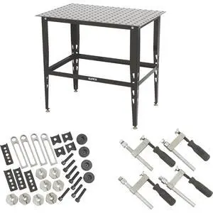 Steel Welding Table with 24-Piece Fit-Up Tool Kit, 600 Lb Capacity, 36 in. L x 24 in. W x 33-1/4 in. H, 16mm Fixture Holes, Stand Alone or Benchtop Welding Fabrication Table Steel Welding Table with 24-Piece Fit-Up Tool Kit, 600 Lb Capacity, 36 in. L x 24 in. W x 33-1/4 in. H, 16mm Fixture Holes, Stand Alone or Benchtop Welding Fabrication Table