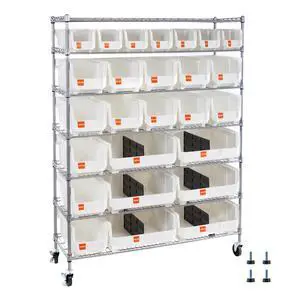 7-Tier Rolling Bin Storage Rack, 26 Organizer Bins, Bin Rack Storage Steel Wire Shelving System with Wheels, Mobile Tool Organizer for Garage, Warehouse, Office, Restaurant, Kitchen, Classroom 7-Tier Rolling Bin Storage Rack, 26 Organizer Bins, Bin Rack Storage Steel Wire Shelving System with Wheels, Mobile Tool Organizer for Garage, Warehouse, Office, Restaurant, Kitchen, Classroom