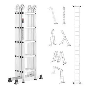 Multi-Purpose Folding Ladder, 7-in-1 Tall Extension Step Ladder, A Frame 5 Step Telescoping Ladder, 19ft Reach Height Heavy Duty Adjustable Ladder, 330 lbs Capacity for Home Outdoor Metal Multi-Purpose Folding Ladder, 7-in-1 Tall Extension Step Ladder, A Frame 5 Step Telescoping Ladder, 19ft Reach Height Heavy Duty Adjustable Ladder, 330 lbs Capacity for Home Outdoor Metal