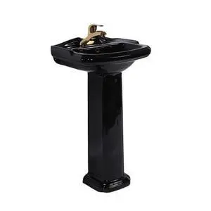 Cloakroom Space Saving 19" W x 34" H x 15" Proj. Small Bathroom Black Pedestal Sink, Vitreous China, with Overflow, Compatible with 4 in. Centerset Faucets Cloakroom Space Saving 19" W x 34" H x 15" Proj. Small Bathroom Black Pedestal Sink, Vitreous China, with Overflow, Compatible with 4 in. Centerset Faucets