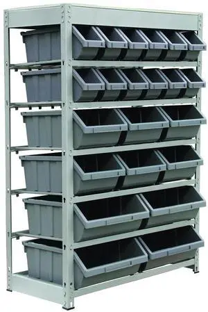 Bin Rack Storage System Heavy Duty Steel Rack Organizer Shelving Unit w/ 22 Plastic Bins in 6 tiers Bin Rack Storage System Heavy Duty Steel Rack Organizer Shelving Unit w/ 22 Plastic Bins in 6 tiers