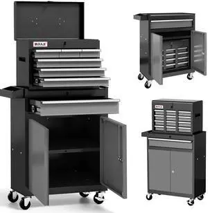 Tool Chest 7-Drawer | 40'' H Rolling Tool Chest with Wheels | Detachable Top Metal Tool Box | Garage Storage Cabinet for Repair Room,Warehouse | Rolling Tool Box with Hooks,Liners,Tray Divider | Black Tool Chest 7-Drawer | 40'' H Rolling Tool Chest with Wheels | Detachable Top Metal Tool Box | Garage Storage Cabinet for Repair Room,Warehouse | Rolling Tool Box with Hooks,Liners,Tray Divider | Black