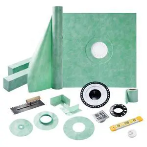 Shower Curb Kit with Complete Shower Kit- Tray, Curb, Membrane, Seals, Bonding Flange, Corners, Trowel & Level, 48" x 48" Tray, Center Outlet Position Shower Curb Kit with Complete Shower Kit- Tray, Curb, Membrane, Seals, Bonding Flange, Corners, Trowel & Level, 48" x 48" Tray, Center Outlet Position