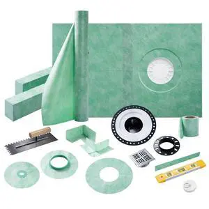 Shower Curb Kit, Complete Shower System with 38" x 60" Tray Featuring Off-Center Drain, Includes Curb, Membrane, Seals, Corners, Bonding Flange, Trowel & Level Shower Curb Kit, Complete Shower System with 38" x 60" Tray Featuring Off-Center Drain, Includes Curb, Membrane, Seals, Corners, Bonding Flange, Trowel & Level