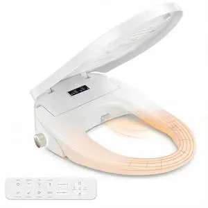 Smart Heated Toilet Seat for Short V-Shaped Toilets Bidet Warm Water Wash, Self-Cleaning Nozzle, Warm Air Dryer, Deodorizer, Soft-Close Lid, LED Night Light & Remote Control, Easy Install Smart Heated Toilet Seat for Short V-Shaped Toilets Bidet Warm Water Wash, Self-Cleaning Nozzle, Warm Air Dryer, Deodorizer, Soft-Close Lid, LED Night Light & Remote Control, Easy Install