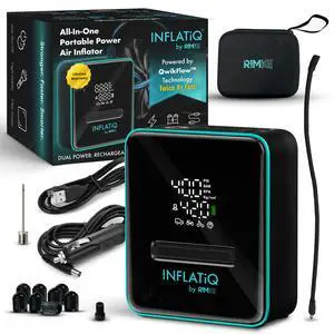 INFLATiQ by Portable Tire Inflator Air Compressor Twice as Fast QwikFlow Technology with Auto Shut-Off 11.1V Rechargeable Air Pump with Metal Gears and Premium Carry Case (2 Pack) INFLATiQ by Portable Tire Inflator Air Compressor Twice as Fast QwikFlow Technology with Auto Shut-Off 11.1V Rechargeable Air Pump with Metal Gears and Premium Carry Case (2 Pack)