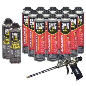 Gaps & Cracks 24 oz Complete Kit 12-Pack Foam Sealant with AWF PRO 8 in Professional Spray Foam Gun & 2 Cans of Cleaner Gaps & Cracks 24 oz Complete Kit 12-Pack Foam Sealant with AWF PRO 8 in Professional Spray Foam Gun & 2 Cans of Cleaner