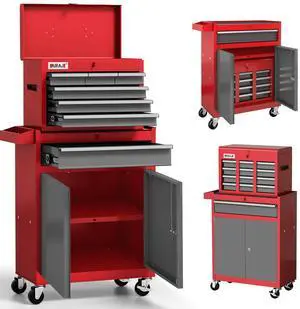 7-Drawer Tool Chest with Wheels | 40'' H Rolling Tool Chest | Detachable Top Metal Tool Box | Garage Storage Cabinet for Repair Room | Rolling Tool Box with Hooks,Liners,Tray Divider | Red 7-Drawer Tool Chest with Wheels | 40'' H Rolling Tool Chest | Detachable Top Metal Tool Box | Garage Storage Cabinet for Repair Room | Rolling Tool Box with Hooks,Liners,Tray Divider | Red