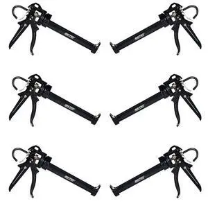 Heavy Duty Caulk Gun, 18:1 Thrust Ratio, Steel Frame Construction, Rotating Barrel, Ladder Hook, Puncture Tool & No Drip Pressure Release Tab, 10 oz Caulking Gun, Pack of 6 Heavy Duty Caulk Gun, 18:1 Thrust Ratio, Steel Frame Construction, Rotating Barrel, Ladder Hook, Puncture Tool & No Drip Pressure Release Tab, 10 oz Caulking Gun, Pack of 6