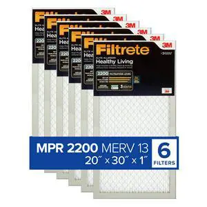 20x30x1 AC Furnace Air Filter, MERV 13, MPR 2200, Elite Allergen, Bacteria & Virus Filter, 3-Month Pleated 1-Inch Electrostatic Air Cleaning Filter, 6-Pack (Actual Size 19.81x29.81x0.78 in) 20x30x1 AC Furnace Air Filter, MERV 13, MPR 2200, Elite Allergen, Bacteria & Virus Filter, 3-Month Pleated 1-Inch Electrostatic Air Cleaning Filter, 6-Pack (Actual Size 19.81x29.81x0.78 in)