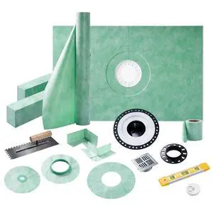 Shower Curb Kit, Full Shower Installation Set with 38" x 60" Tray, Curb, Membrane, Seals, Bonding Flange, Corners, Trowel & Level, Center Outlet Shower Curb Kit, Full Shower Installation Set with 38" x 60" Tray, Curb, Membrane, Seals, Bonding Flange, Corners, Trowel & Level, Center Outlet